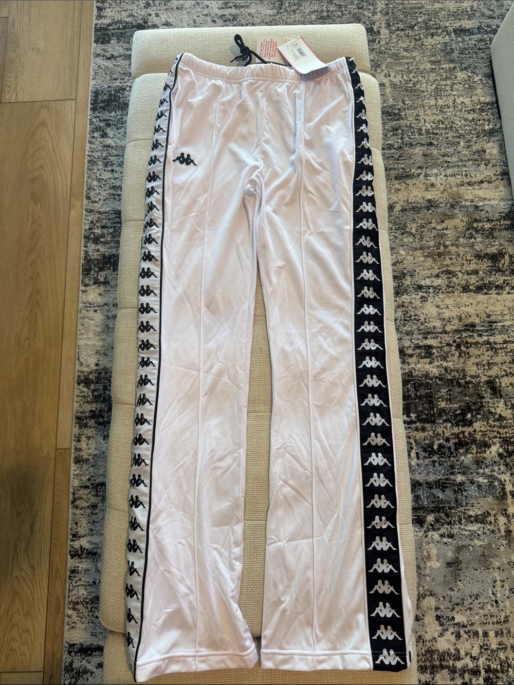 Kappa White Track Pants with Black Logo Side Tape